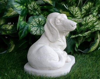 Dachshund Dog Concrete Statue Indoor Outdoor Concrete Garden Decor Grave Marker Doxie Mom Gift Waterproof Sealed  Made In America