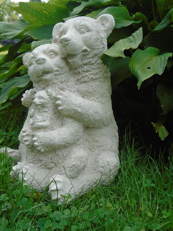 solid concrete Black Bear,Grizzly Bear Yard decor 15 tall 3 bears Concrete Statue and a bunny