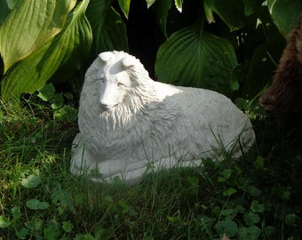 Sheltie Shetland sheepdog Concrete Statue pet loss memorial dog lovers gift, sealed white concrete Memorial Stone Ships Within 7 Days