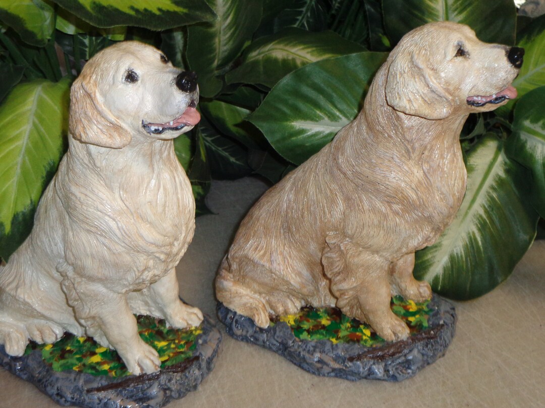 Concrete Statue Golden Retriever, Golden or Cream Colored, Hand Painted