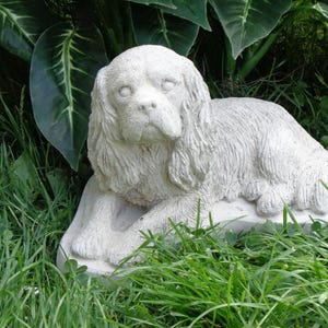 Cavalier King Charles Concrete Statue Spaniel Memorial Stone Pet Loss Garden Decor Grave Marker Dog Mom Gift Made In America Dog Mom Gift