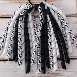 White, Black, and Chevron Hair Streamer, Korker Hair Bow, Korker Ponytail Hair Tie, Cheer Hair Ties, Pigtail Hair Ties