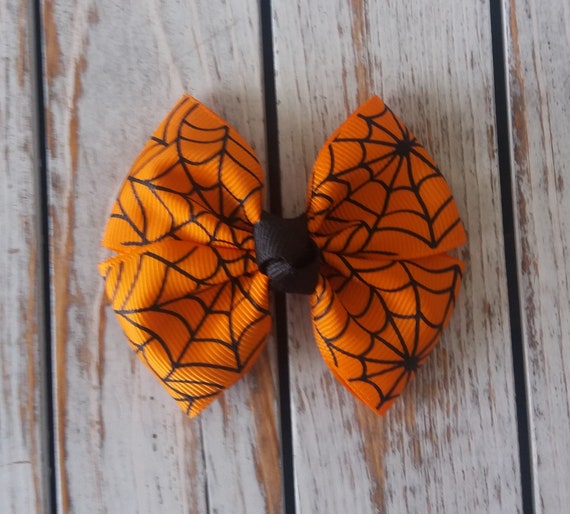 Spooky Orange Web Hair Bow Clip Orange and Black Halloween Spiderweb Hair Bow Pair - Etsy main image 2