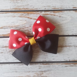 Mouse Hair Bow, Best Day Ever Hair Bow, Girl&#39;s Vacation Hair Bow, Holiday Hair Clips, Red with White Dots Bow