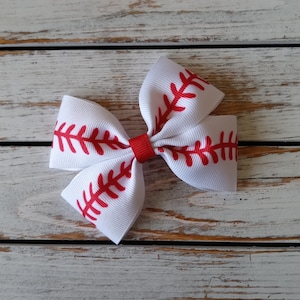Baseball Hair Bow, White and Red Baseball Headband, Nylon Headband, Toddler Hair Bows, Baseball Headband, Baseball Stitch Hair Bow