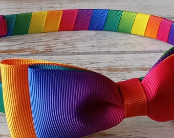 Rainbow Bow Headband, Ombre Grosgrain Ribbon, Girl, Toddler