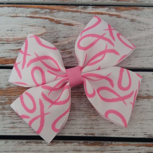Breast Cancer Awareness Hair Bow, Pink Ribbon Support Hair Bow