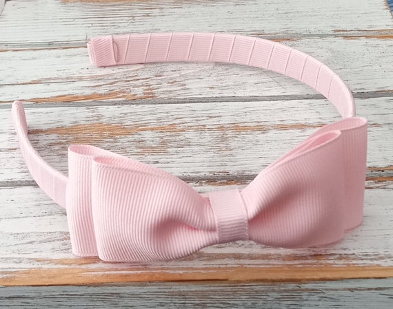 Pink Bow Headband, Hard Headband, Tuxedo Pink Hair Bow Headband