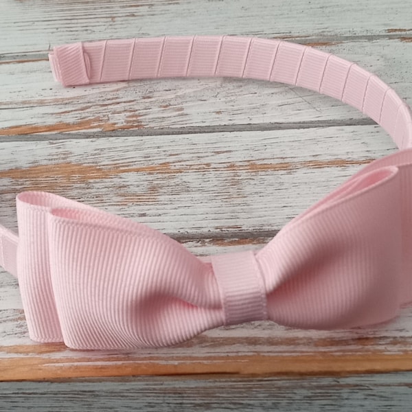 Pink Bow Headband, Hard Headband, Tuxedo Pink Hair Bow Headband, Big Girl Headbands, School Headbands, Easter Headbands, Spring Headbands