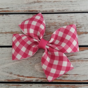 Valentine Plaid Hair Bow, Pink Gingham Hair Bow, Pink Checkered Bow, Valentine&#39;s Day Hair Bow, Toddler Hair Bows, School Hair Bows