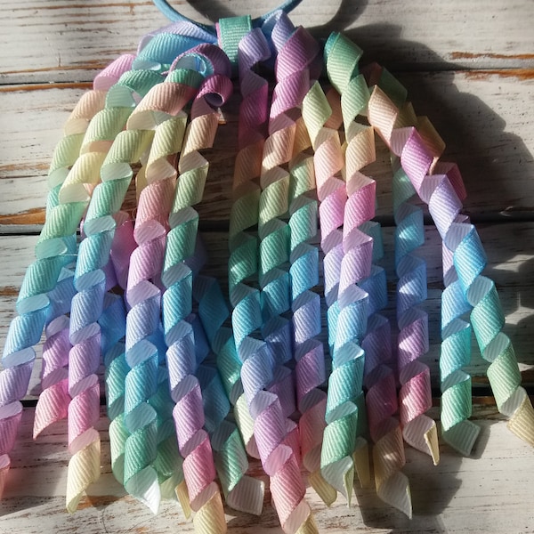 Ombre Rainbow Korker Hair Bows, Rainbow Korker Hair Streamer, Pigtail Hair Ties, Korker Ponytail Hair Tie, Cheer Hair Tie