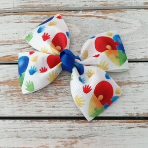 Autism Awareness Hair Bow, Puzzle Piece Hair Bow, Autism Support Hair Bow, Heart Autism Hair Bow
