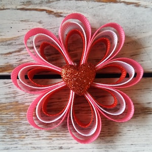 Valentines Day Hair Bow, Heart Hair Bows, Loopy Hair Bow, Red and Pink Heart Hair Clip, Toddler Hair Clips