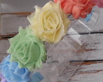 Pastel Rainbow Flower Headband, Rainbow Flower Crown, Easter Headbands, Rainbow Headband, Big Girl Headband