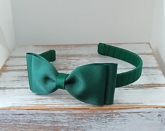 Diadema con lazo de grogrén verde bosque, diadema para uniforme escolar