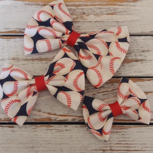 Baseball Fabric Hair Bow Red White Blue Baseball Cotton Fabric Hair Cotton Fabric Hair ClipsBow Summer Hair Bow, Baseball Fabric Hair Bow