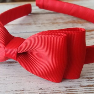 Red Bow Headband, Hard Headband, Tuxedo Red Hair Bow Headband, Big Girl Headbands, School Headbands