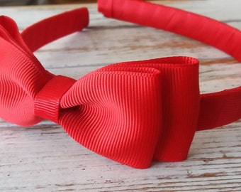 Red Bow Headband, Hard Headband, Tuxedo Red Hair Bow Headband, Big Girl Headbands, School Headbands