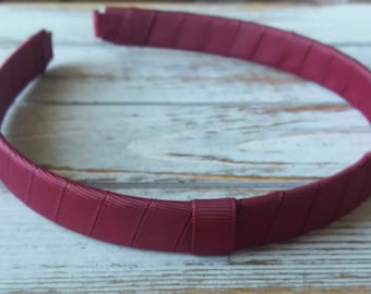 Interchangeable Burgundy Grosgrain Ribbon Hard Headband