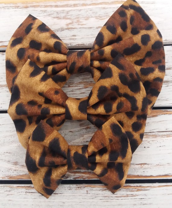 Leopard Hair Bow Fabric Hair Bow Cotton Hair Bow Animal | Etsy