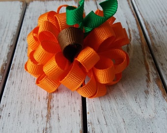 Pinza para el pelo de calabaza, lazo de cinta de grogrén con bucles, pinzas para coletas de otoño