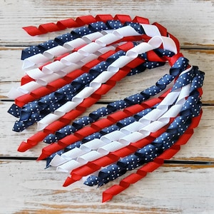Patriotic Korker Hair Streamer, Korker Hair Bow, Korker Ponytail Hair Tie, Fourth of July Hair Bow, Red, White, Blue Stars Hair Tie
