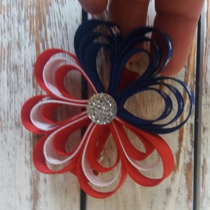 Patriotic Hair Clip, Independence Day Hair Bow, Flag Hair Clips, Red, White, Blue Clip, Fourth of July Hair Sculpture, US flag hair clip