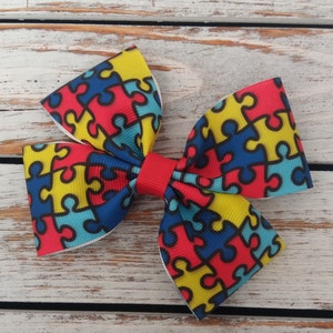 Autism Awareness Hair Bow, Puzzle Piece Hair Bow, Autism Support Hair Bow