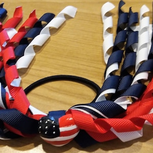 Patriotic Korker Hair Streamer, Korker Hair Bow, Korker Ponytail Hair Tie, Fourth of July Hair Bow, Red, White, Blue Hair Tie  Pigtail Clip