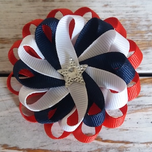 Patriotic Hair Bow Red White Blue Loopy Hair Bow Star Hair Clip Fourth of July Hair Bow Independence Day Hair Bows Memorial Day Hair Bows