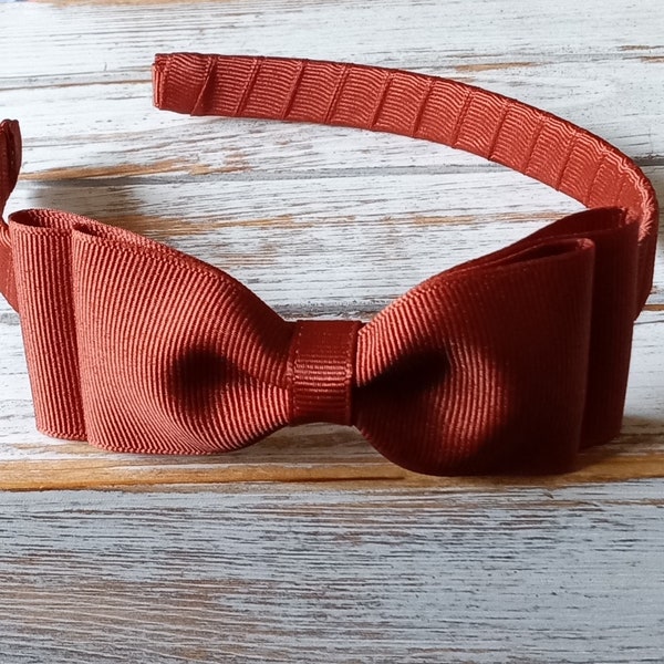 Rust Headband, School Uniform Headbands, Tuxedo Rust Hair Bow Headband, Big Girl Headband, School Headbands, Fall Headband Bow on Headband