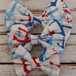 Fabric Hair Bow Anchors Fabric Hair Bow Nautical Hair Bow Cotton Hair Bow Fourth of July Hair Bow Red White Blue Hair Bow Summer Fabric Bows