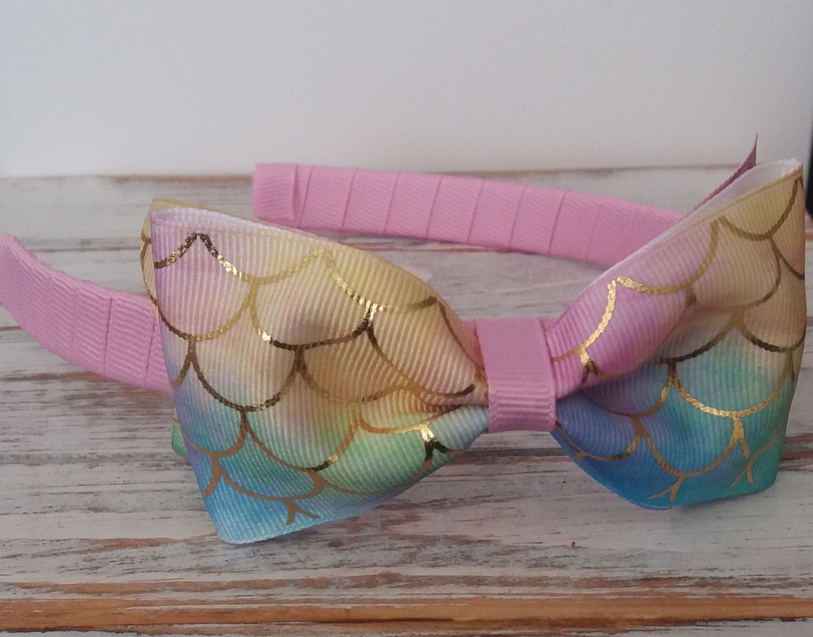 Mermaid Headband Sparkle Mermaid Hair Bow on Headband Double Etsy