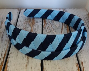 Blue Diamond Weave Headband, Grosgrain Ribbon, School Uniform