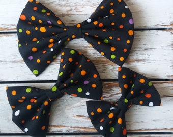 Fabric Hair Bow, Halloween Fall Hair Bows, Holiday Hair Bow, Cotton Hair Bow, Fabric Hair Bow, Black Hair Bow with Dots, Baby Headband