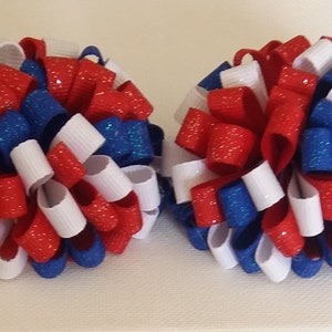 Patriotic loopy puff hair bow glitter red white and blue hair bows grosgrain glitter pigtail hair clips Fourth of July Hair Accessories