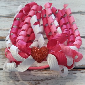 Valentines Korker Bow, Korker Hair Bow, Korker Ponytail Hair Bow, Red, White, Pink Hair Bow Ponytail holder Valentine&#39;s Day Hair Accessories