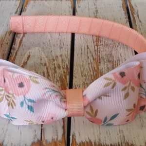 Floral Bow on Headband, Big Girl Headbands, Double Tuxedo Hair Bow, Spring, Summer Headbands, Easter Headbands, Back to School Headbands