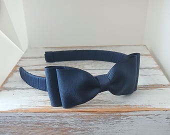 Navy Blue Grosgrain Ribbon Bow Headband