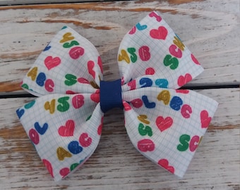 ABC Print Hair Bow, Back to School, Grosgrain Ribbon