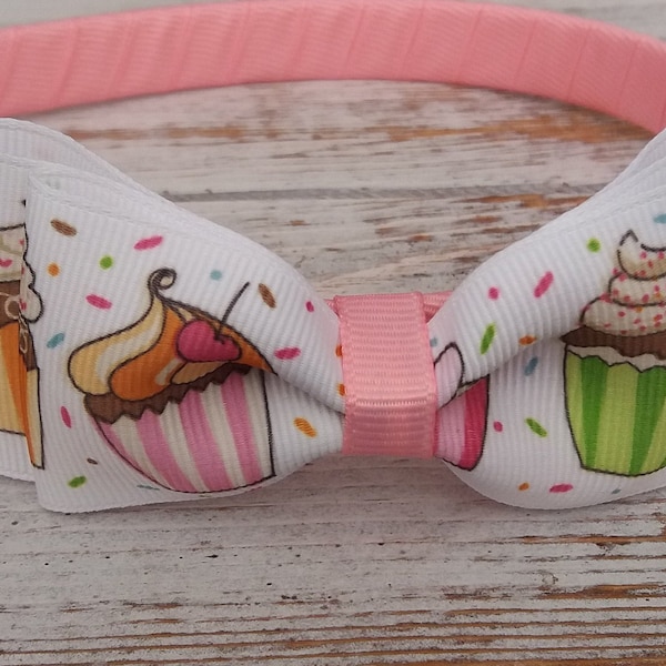 Cupcake, bandeau Sprinkles, bandeau dur, bandeau double Tuxedo Cupcake Hair Bow, bandeaux Big Girl, bandeaux d’anniversaire, arc d’anniversaire