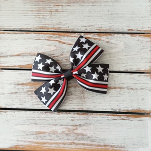 Firefighter Hair Bow, Thin Red Line Hair Bow, Toddler Hair Bows, Fireman Baby Headband, Red Line Flag Hair Bow