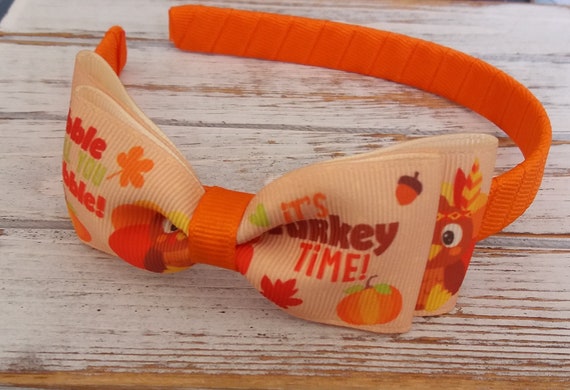 Turkey Bow On Hard Headband Thanksgiving Headband Fall Etsy Turkey Bow On Hard Headband Thanksgiving Headband Fall Etsy