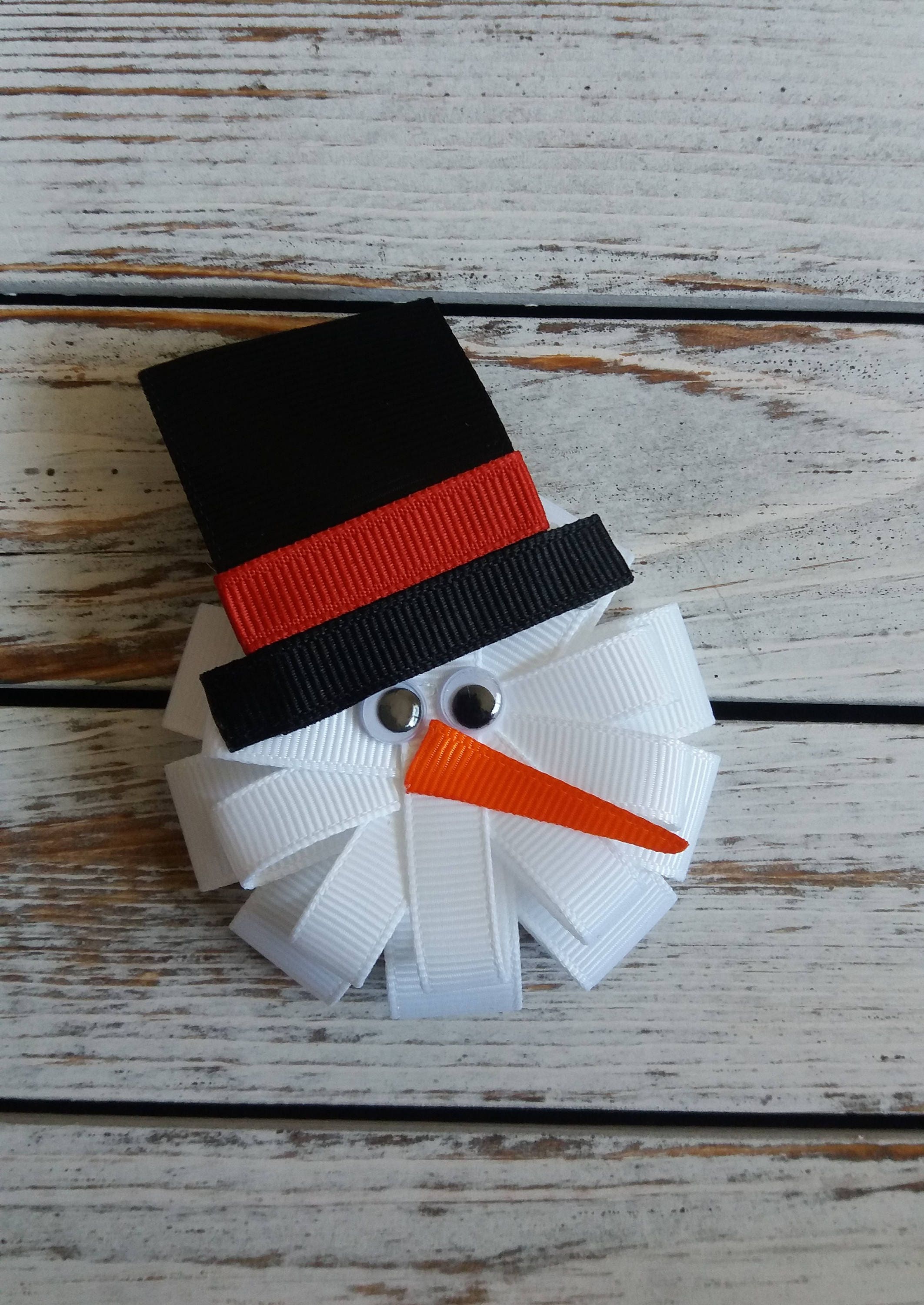 Snowman Ribbon Sculpture, Christmas Hair Clip or Pin - Etsy