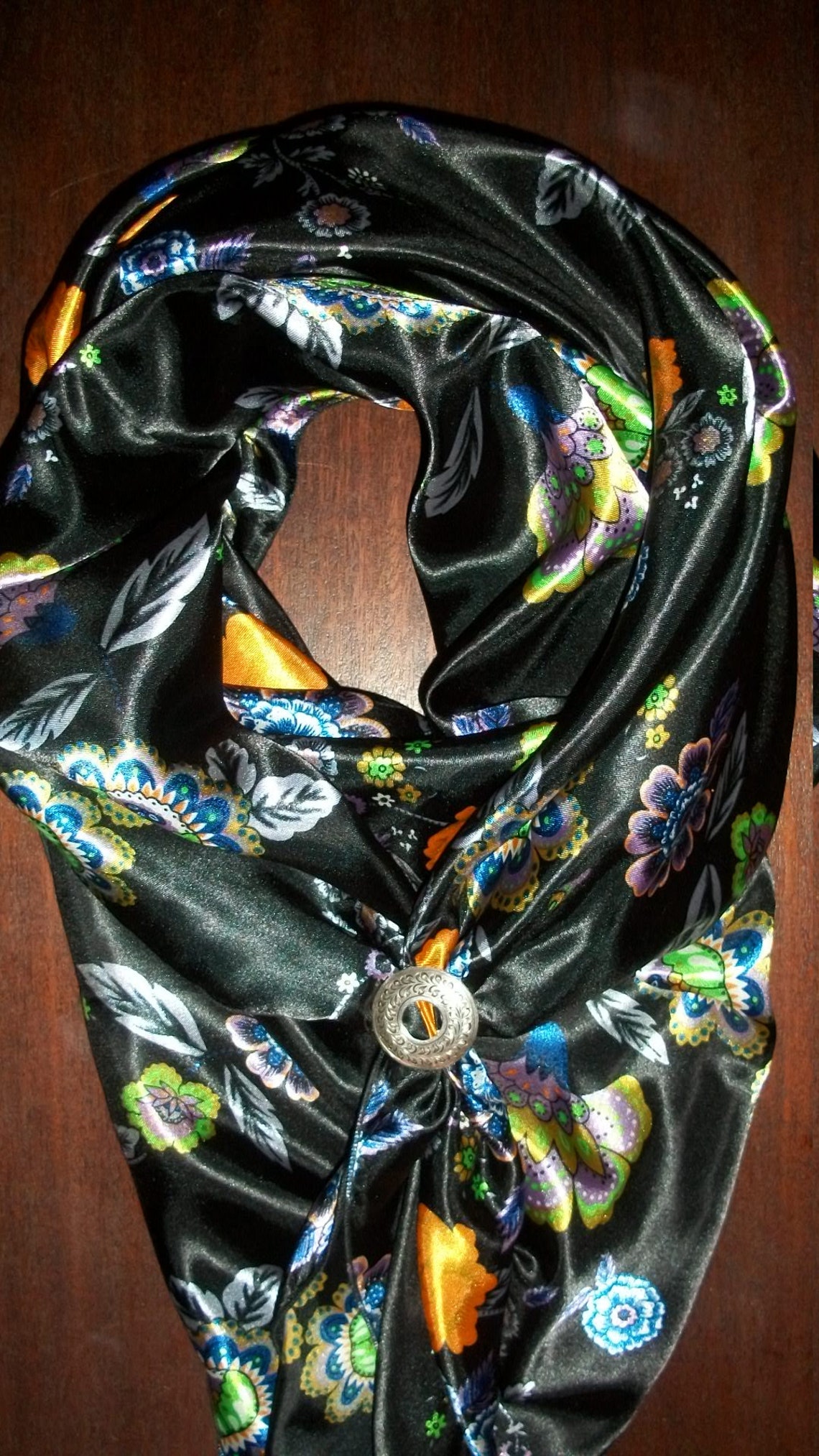 Black Floral 100 Silk Wild Rag Etsy