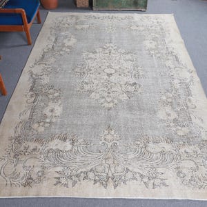 Vintage Rug, Turkish Rug, 7x10 Oversize Rug, Antique Rugs, Rugs For Salon, 6.8x10.3 ft Beige Rug, Colorful Area Rug, Decorative Oushak Rug,