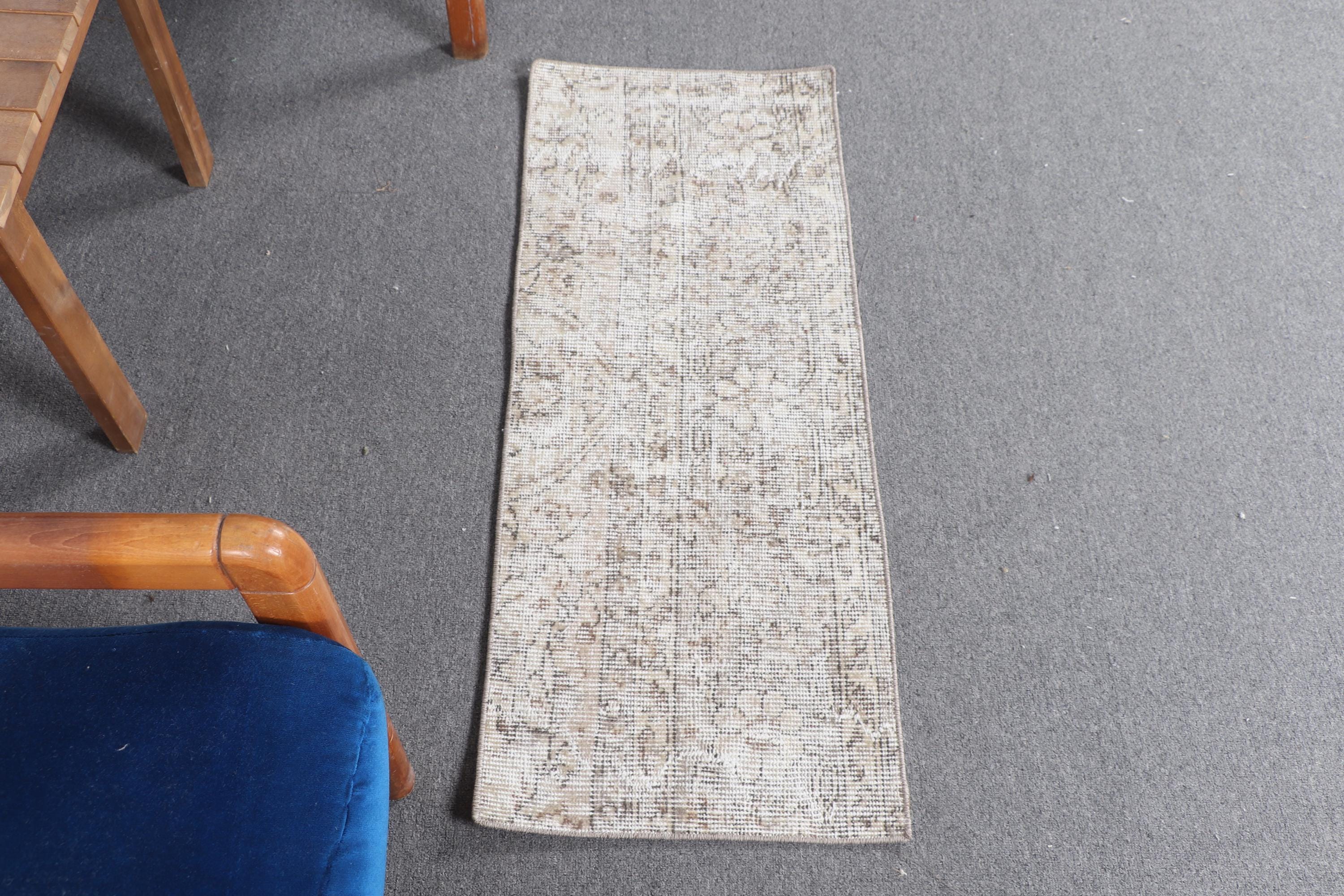 Turkish Small Rug 1.3x3.3 Ft (40x100 Cm), Vintage Gray Striped Rug