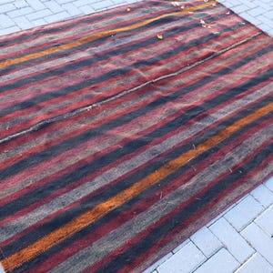 Vintage Turks kelimtapijt, gestreepte kelim, groot tapijt, handgemaakt wollen tapijt, Turks tapijt, 6 x 8 ft, bohostijl, etnisch vloerdecor