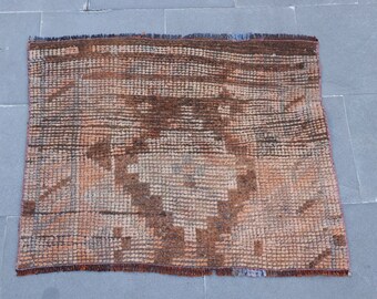 2.6x2.1 ft Turkish Small Rug, Vintage Brown Oriental Rug