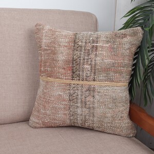 Boho Pillow, Pillow for Sofa, 16x16 Boho Pillow Sham Cover, Handmade Kilim Cushion, Beige Pillow, Patchwork Pillow, Carpet Pillow,